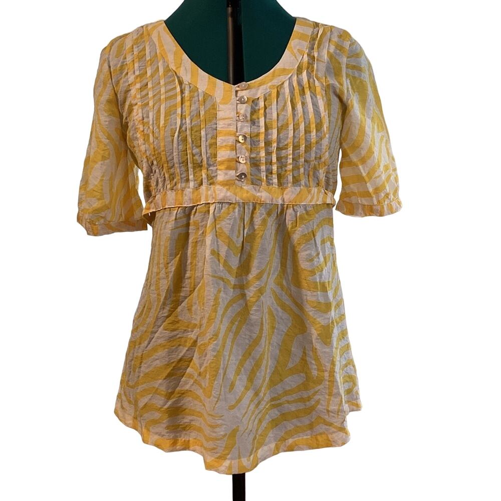 Antilia Femme Top Button Up Pleated Bust Gathered Sleeve Back Tie Size Medium